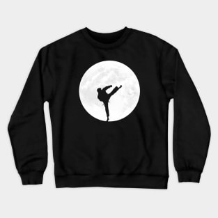 Kick Boxing Karate Silhouette in Full Moon Crewneck Sweatshirt